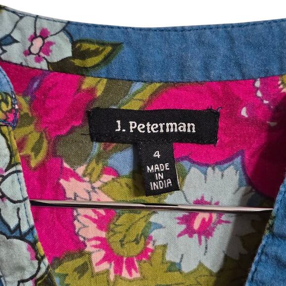 J. Peterman Size 4 Blue Pink Floral Tunic Top - Picture 2 of 6